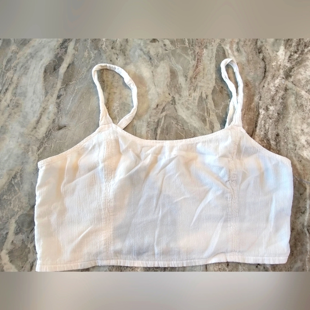 Aerie White Smocked Bandeau Crop Top Size Large Cotton Summer Festival